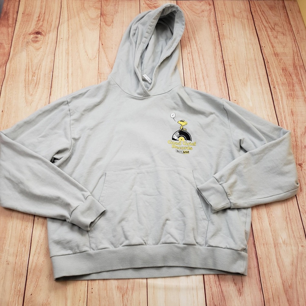 Peanuts x BAIT‎ Hoodie Mens 2XL Gray Snoopy Good Grief Records Graphic 2020